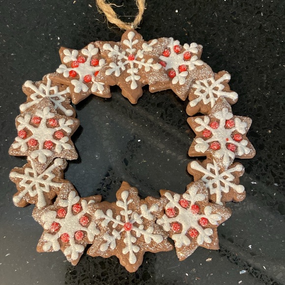 SET/2 Gingerbread Wreath Christmas Clay Soft Glitter Iced Sparkly Orname… - Picture 3 of 6